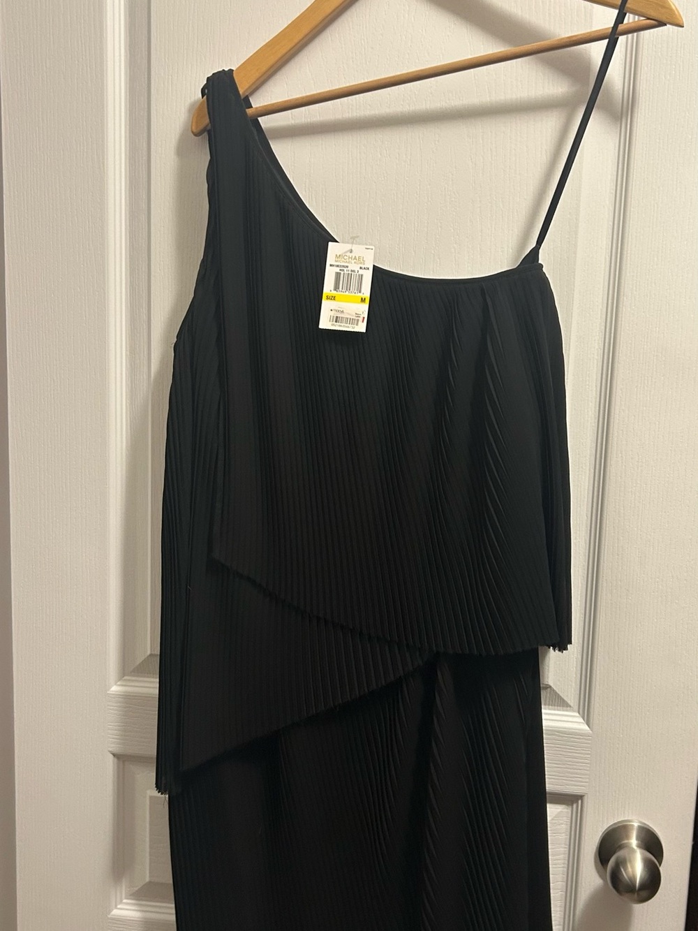 NWT MICHAEL Michael Kors Black Asymmetric Pleated One-Shoulder Mini Dress Size M